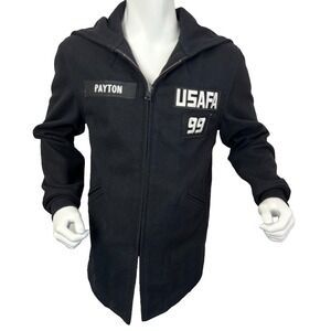 Vintage 1993 USAFA Cadet Parka Heavy Black Wool Hooded Jacket Medium Long EUC